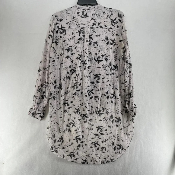 BCBGMAXAZRIA Tunic Blouse Women M Taupe Black Printed Knotted Front Keyhole Neck - Picture 2 of 9